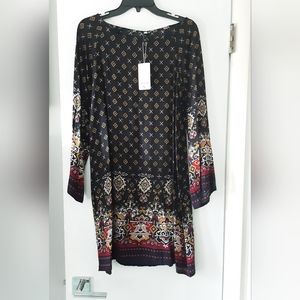 Rise Sun Black with Multi Colors Size Small Dress